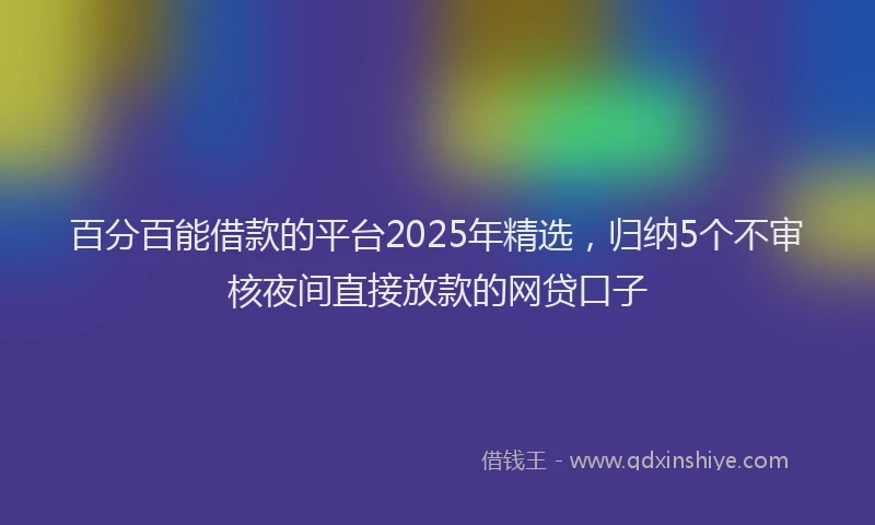 百分百能借款的平台2025年精选，归纳5个不审核夜间直接放款的网贷口子