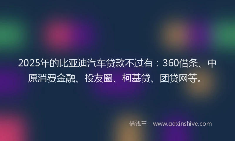 2025年的比亚迪汽车贷款不过有：360借条、中原消费金融、投友圈、柯基贷、团贷网等。