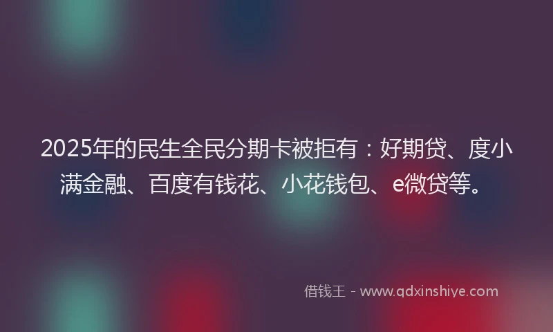 2025年的民生全民分期卡被拒有：好期贷、度小满金融、百度有钱花、小花钱包、e微贷等。