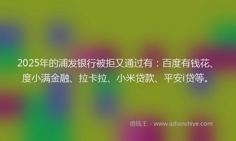 2025年的浦发银行被拒又通过有：百度有钱花、度小满金融、拉卡拉、小米贷款、平安i贷等。