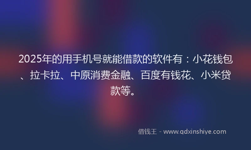 2025年的用手机号就能借款的软件有：小花钱包、拉卡拉、中原消费金融、百度有钱花、小米贷款等。