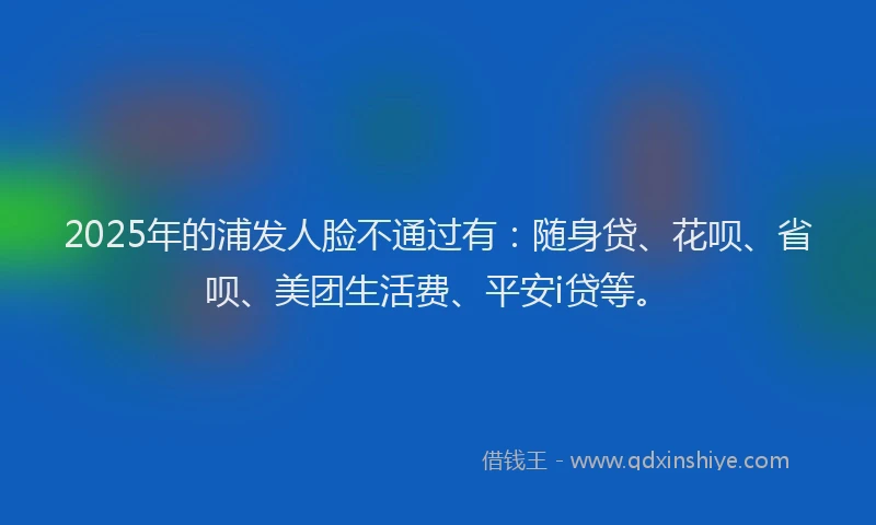 2025年的浦发人脸不通过有：随身贷、花呗、省呗、美团生活费、平安i贷等。