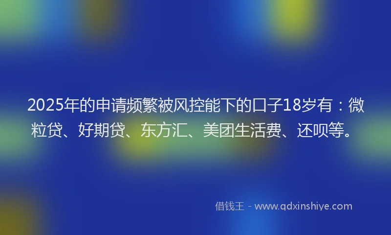 2025年的申请频繁被风控能下的口子18岁有：微粒贷、好期贷、东方汇、美团生活费、还呗等。