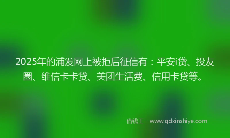 2025年的浦发网上被拒后征信有：平安i贷、投友圈、维信卡卡贷、美团生活费、信用卡贷等。