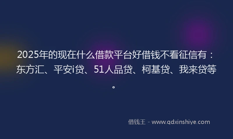 2025年的现在什么借款平台好借钱不看征信有：东方汇、平安i贷、51人品贷、柯基贷、我来贷等。