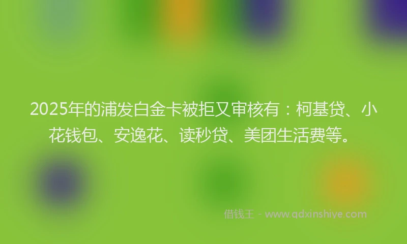 2025年的浦发白金卡被拒又审核有：柯基贷、小花钱包、安逸花、读秒贷、美团生活费等。