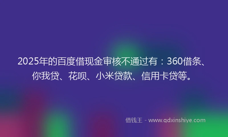 2025年的百度借现金审核不通过有：360借条、你我贷、花呗、小米贷款、信用卡贷等。
