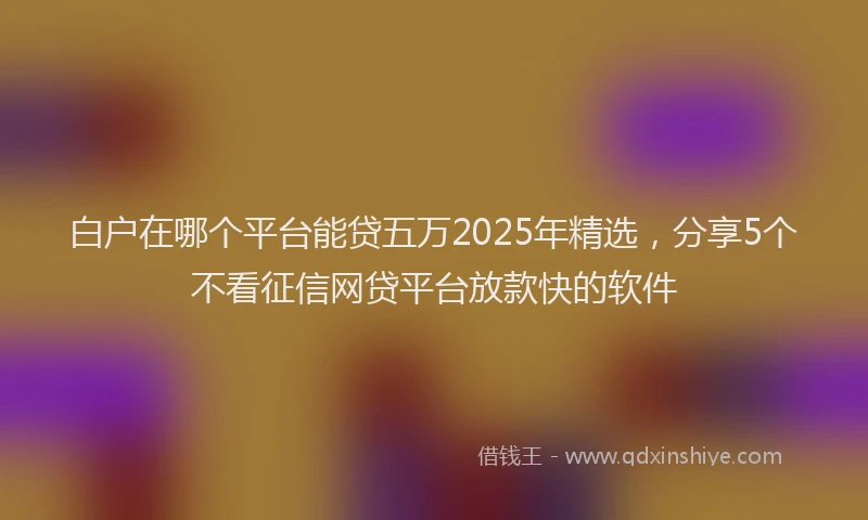 白户在哪个平台能贷五万2025年精选，分享5个不看征信网贷平台放款快的软件