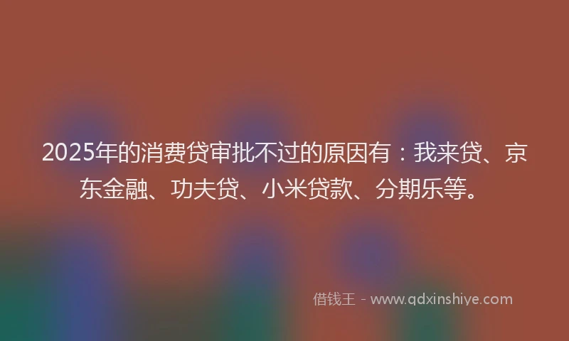 2025年的消费贷审批不过的原因有：我来贷、京东金融、功夫贷、小米贷款、分期乐等。
