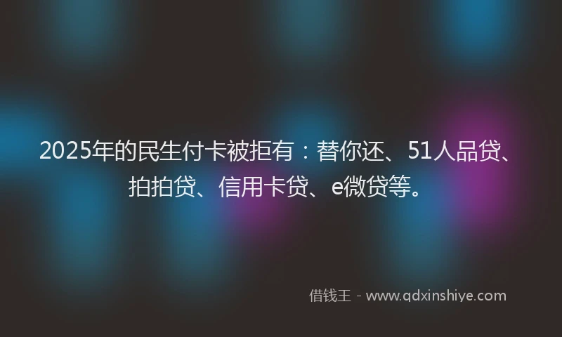 2025年的民生付卡被拒有：替你还、51人品贷、拍拍贷、信用卡贷、e微贷等。