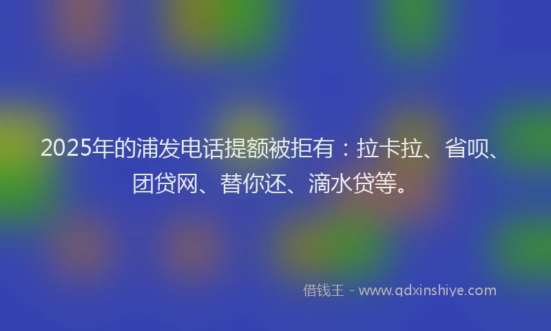 2025年的浦发电话提额被拒有:拉卡拉、省呗、团贷网、替你还、滴水贷等。