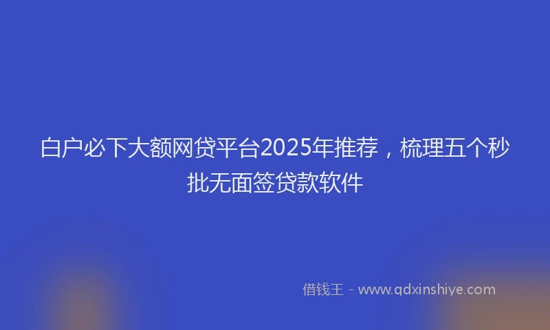 白户必下大额网贷平台2025年推荐，梳理五个秒批无面签贷款软件