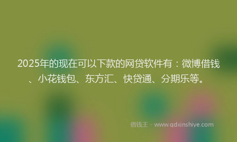 2025年的现在可以下款的网贷软件有：微博借钱、小花钱包、东方汇、快贷通、分期乐等。