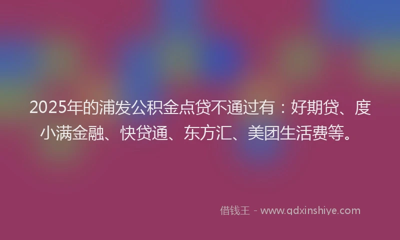 2025年的浦发公积金点贷不通过有：好期贷、度小满金融、快贷通、东方汇、美团生活费等。