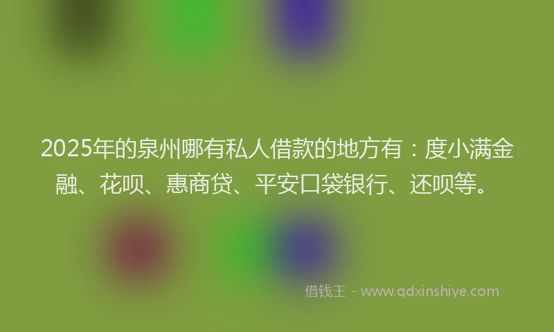 2025年的泉州哪有私人借款的地方有：度小满金融、花呗、惠商贷、平安口袋银行、还呗等。