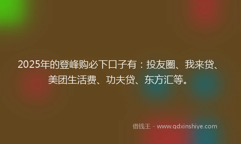 2025年的登峰购必下口子有：投友圈、我来贷、美团生活费、功夫贷、东方汇等。