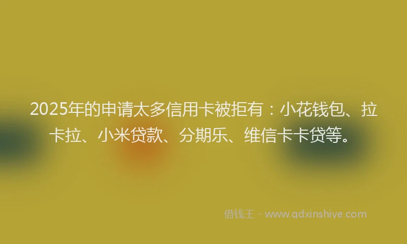 2025年的申请太多信用卡被拒有：小花钱包、拉卡拉、小米贷款、分期乐、维信卡卡贷等。
