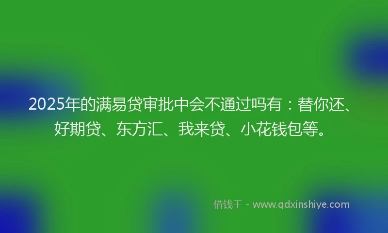 2025年的满易贷审批中会不通过吗有：替你还、好期贷、东方汇、我来贷、小花钱包等。