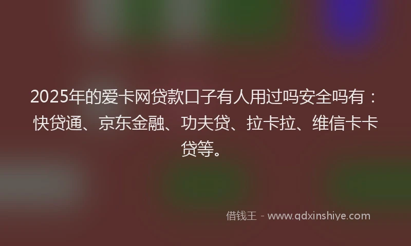 2025年的爱卡网贷款口子有人用过吗安全吗有：快贷通、京东金融、功夫贷、拉卡拉、维信卡卡贷等。