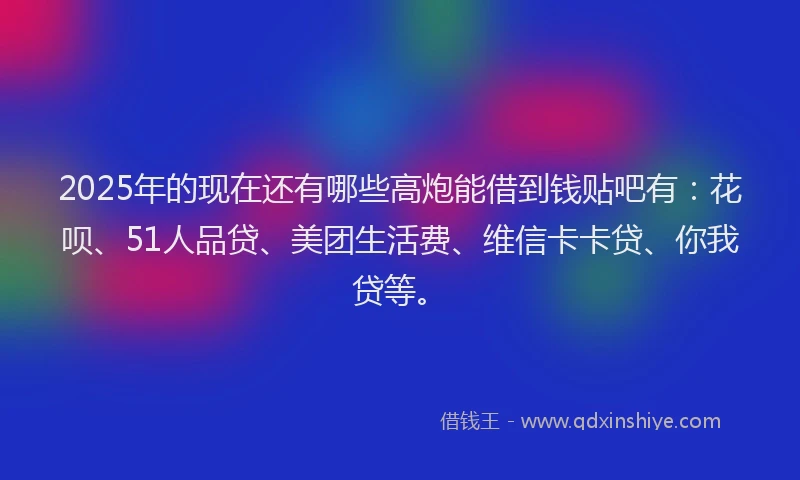 2025年的现在还有哪些高炮能借到钱贴吧有：花呗、51人品贷、美团生活费、维信卡卡贷、你我贷等。