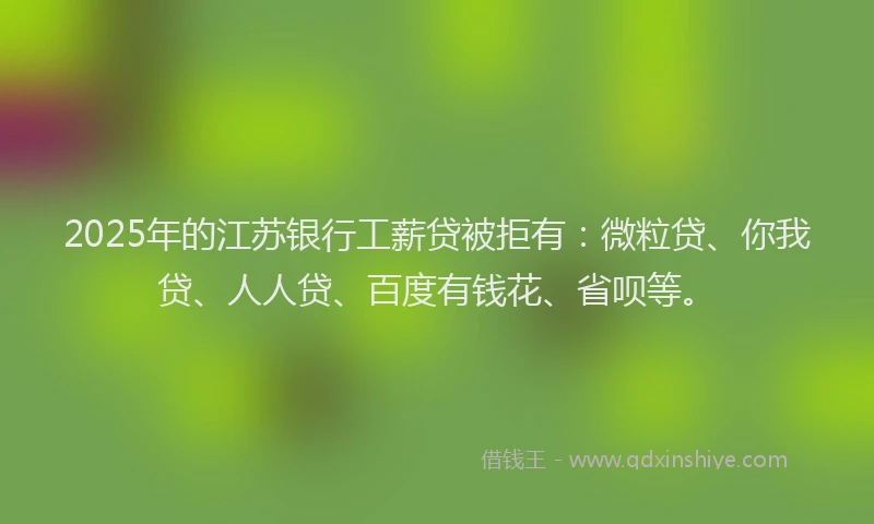 2025年的江苏银行工薪贷被拒有：微粒贷、你我贷、人人贷、百度有钱花、省呗等。