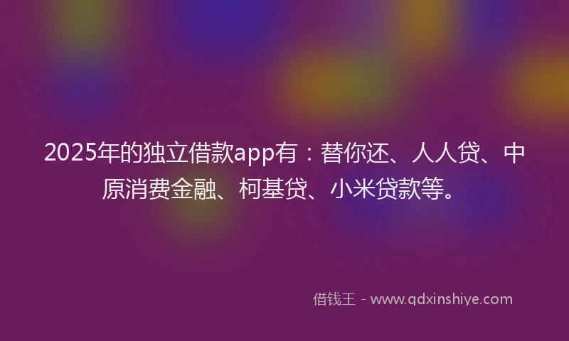 2025年的独立借款app有：替你还、人人贷、中原消费金融、柯基贷、小米贷款等。