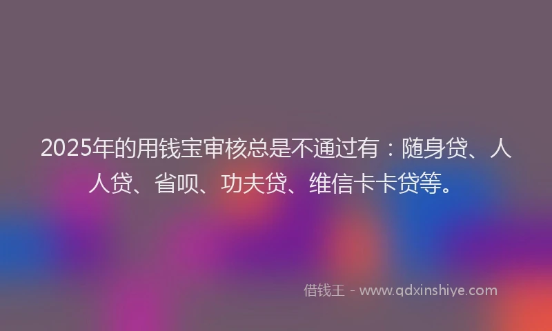 2025年的用钱宝审核总是不通过有：随身贷、人人贷、省呗、功夫贷、维信卡卡贷等。