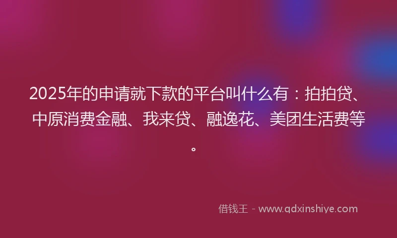 2025年的申请就下款的平台叫什么有：拍拍贷、中原消费金融、我来贷、融逸花、美团生活费等。