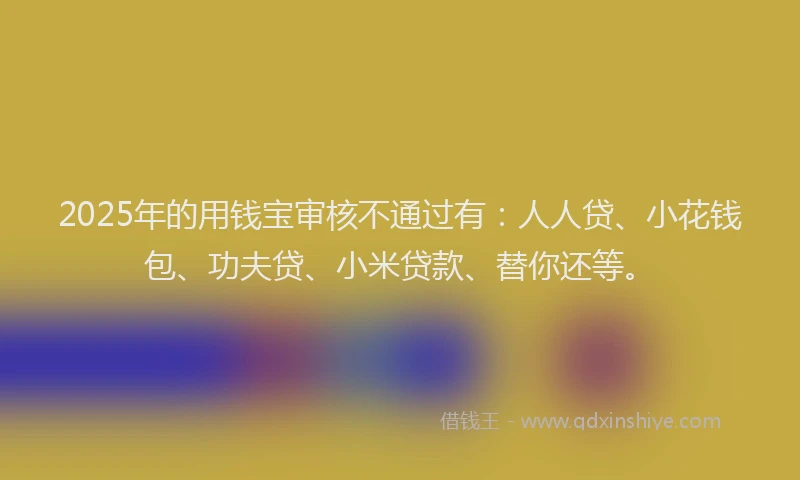 2025年的用钱宝审核不通过有：人人贷、小花钱包、功夫贷、小米贷款、替你还等。