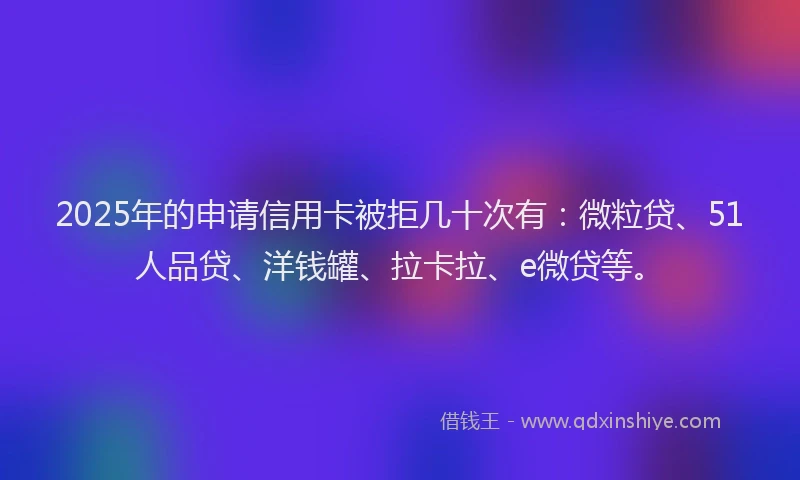 2025年的申请信用卡被拒几十次有：微粒贷、51人品贷、洋钱罐、拉卡拉、e微贷等。