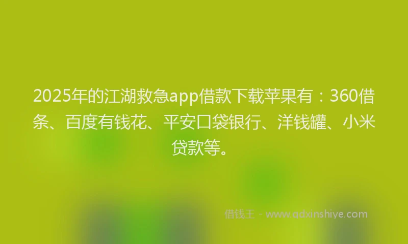 2025年的江湖救急app借款下载苹果有：360借条、百度有钱花、平安口袋银行、洋钱罐、小米贷款等。