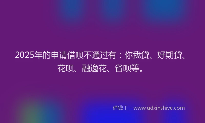 2025年的申请借呗不通过有：你我贷、好期贷、花呗、融逸花、省呗等。