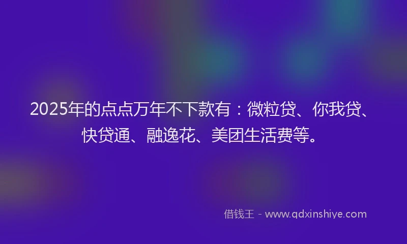 2025年的点点万年不下款有：微粒贷、你我贷、快贷通、融逸花、美团生活费等。