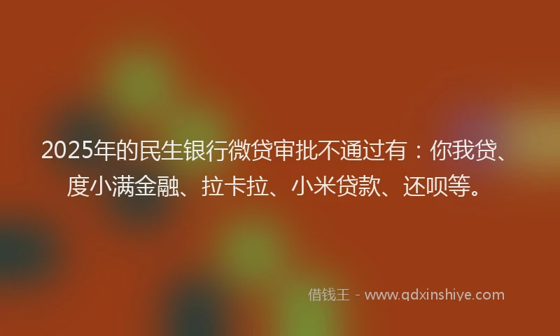 2025年的民生银行微贷审批不通过有：你我贷、度小满金融、拉卡拉、小米贷款、还呗等。