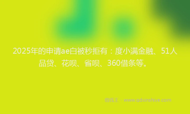 2025年的申请ae白被秒拒有：度小满金融、51人品贷、花呗、省呗、360借条等。