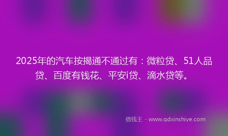 2025年的汽车按揭通不通过有：微粒贷、51人品贷、百度有钱花、平安i贷、滴水贷等。