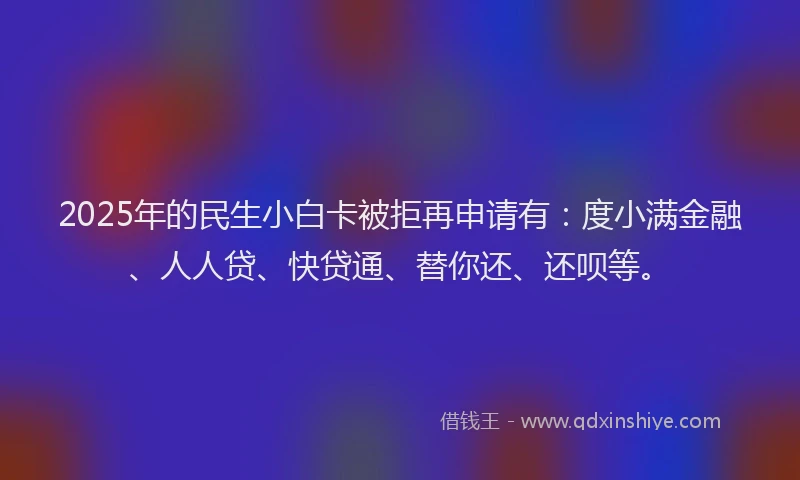 2025年的民生小白卡被拒再申请有：度小满金融、人人贷、快贷通、替你还、还呗等。