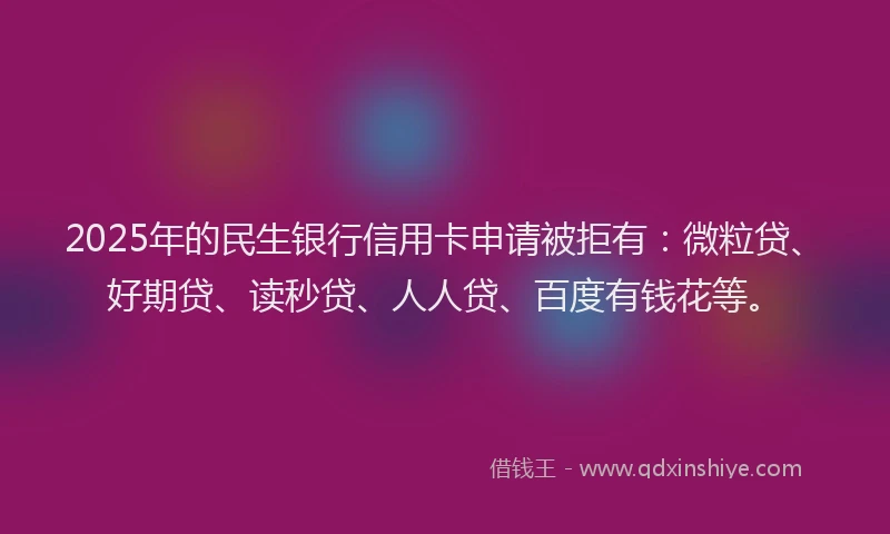 2025年的民生银行信用卡申请被拒有：微粒贷、好期贷、读秒贷、人人贷、百度有钱花等。