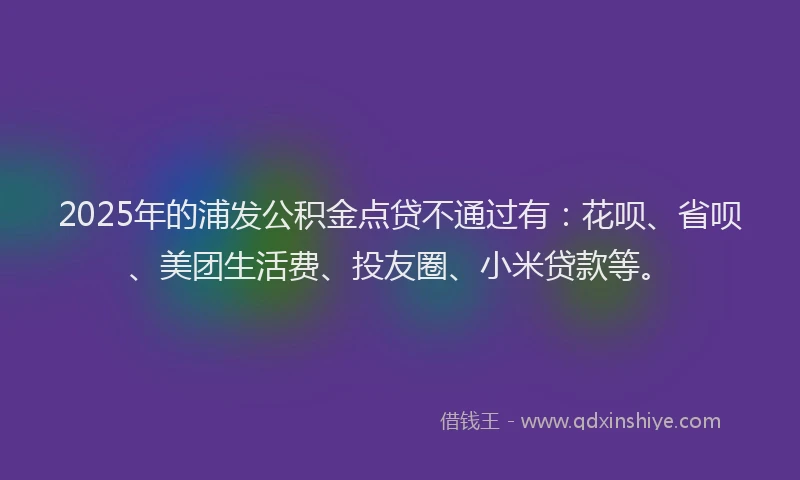 2025年的浦发公积金点贷不通过有：花呗、省呗、美团生活费、投友圈、小米贷款等。