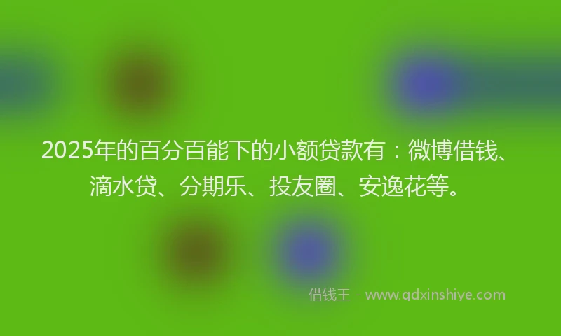 2025年的百分百能下的小额贷款有：微博借钱、滴水贷、分期乐、投友圈、安逸花等。