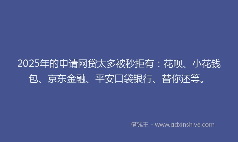 2025年的申请网贷太多被秒拒有:花呗、小花钱包、京东金融、平安口袋银行、替你还等。