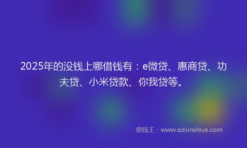 2025年的没钱上哪借钱有：e微贷、惠商贷、功夫贷、小米贷款、你我贷等。
