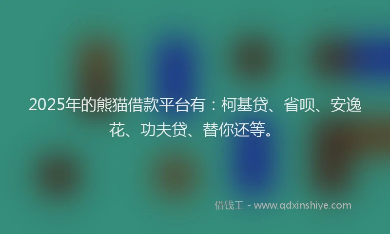 2025年的熊猫借款平台有：柯基贷、省呗、安逸花、功夫贷、替你还等。
