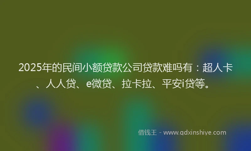 2025年的民间小额贷款公司贷款难吗有：超人卡、人人贷、e微贷、拉卡拉、平安i贷等。