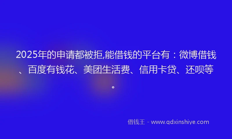 2025年的申请都被拒,能借钱的平台有：微博借钱、百度有钱花、美团生活费、信用卡贷、还呗等。