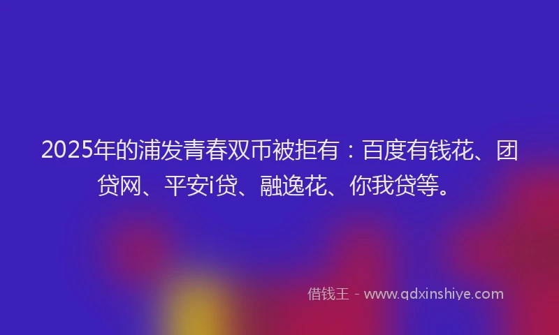 2025年的浦发青春双币被拒有：百度有钱花、团贷网、平安i贷、融逸花、你我贷等。