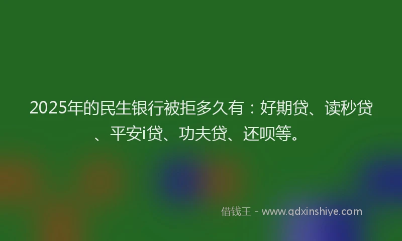 2025年的民生银行被拒多久有：好期贷、读秒贷、平安i贷、功夫贷、还呗等。