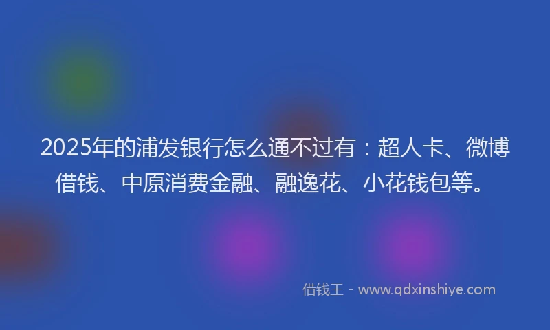 2025年的浦发银行怎么通不过有：超人卡、微博借钱、中原消费金融、融逸花、小花钱包等。