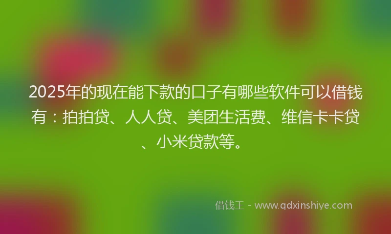 2025年的现在能下款的口子有哪些软件可以借钱有：拍拍贷、人人贷、美团生活费、维信卡卡贷、小米贷款等。