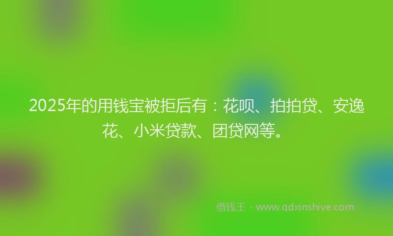 2025年的用钱宝被拒后有：花呗、拍拍贷、安逸花、小米贷款、团贷网等。